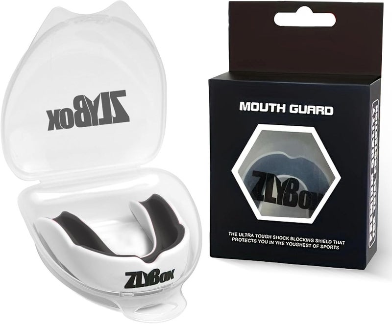 ZLYBox Dual-Layer Sports Mouth Guard for Adults & Youth with Case - Dental Protection for Boxing, Football, MMA, Hockey, Basketball, Lacrosse & All Contact Sports(White Black) - Image 4